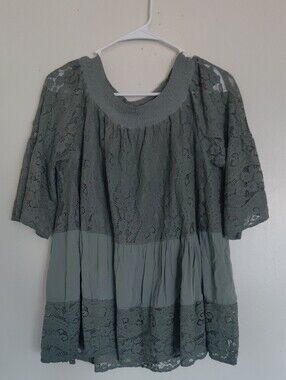 New Collection Women's Olive Green Lace Tunic Blouse